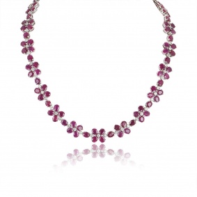 White Gold Ruby and Diamond Necklace
